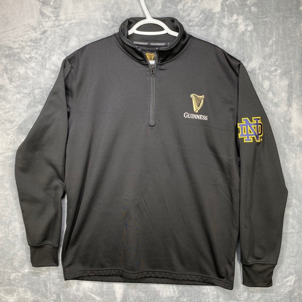 Guinness Notre Dame Quarter Zip Pullover Mens Large Black Official Beer Alumni